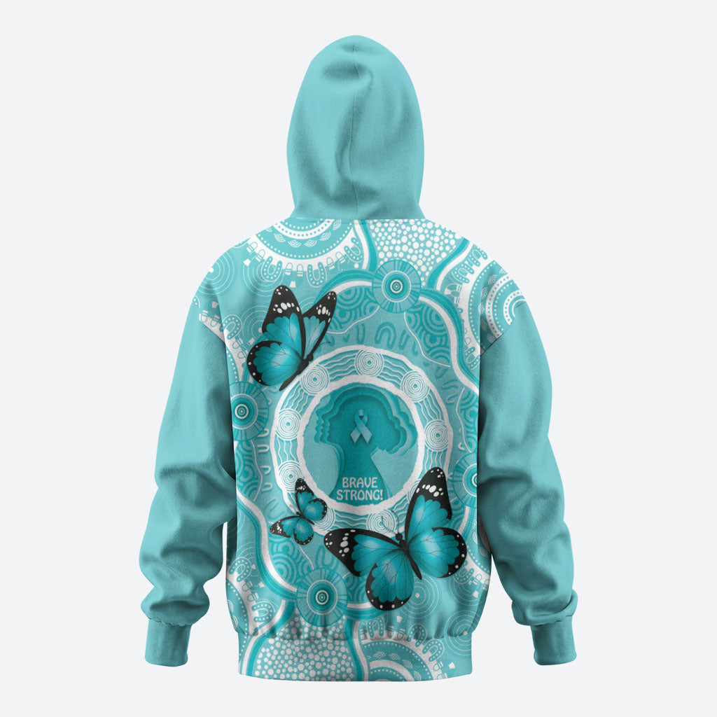 Australia Cervical Cancer Support Zip Hoodie Brave Strong Butterfly Aboriginal Art
