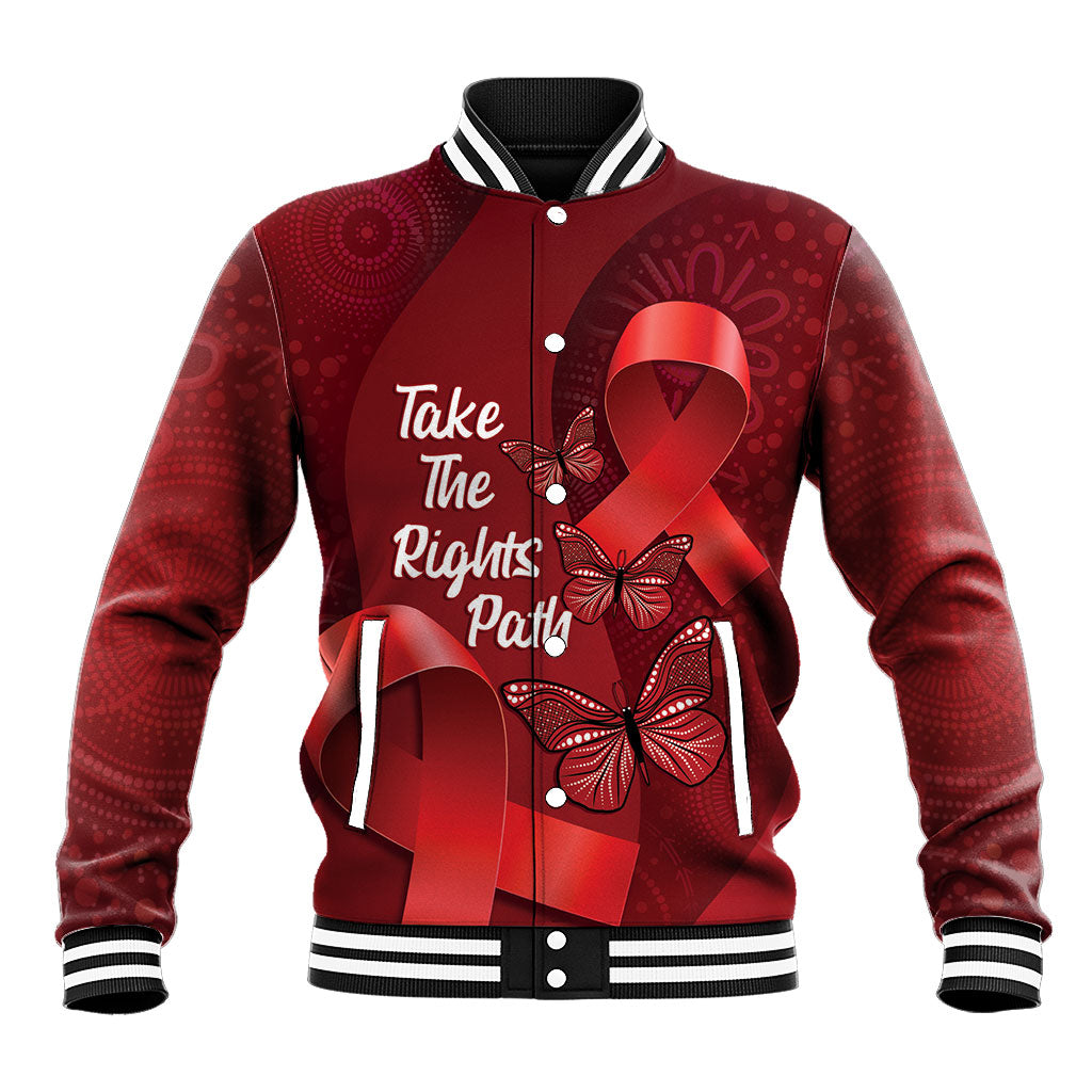 Australia AIDS Support Baseball Jacket Take The Rights Path Aboriginal Art