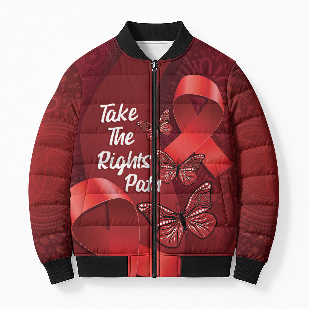 Australia AIDS Support Bomber Puffer Jacket Take The Rights Path Aboriginal Art