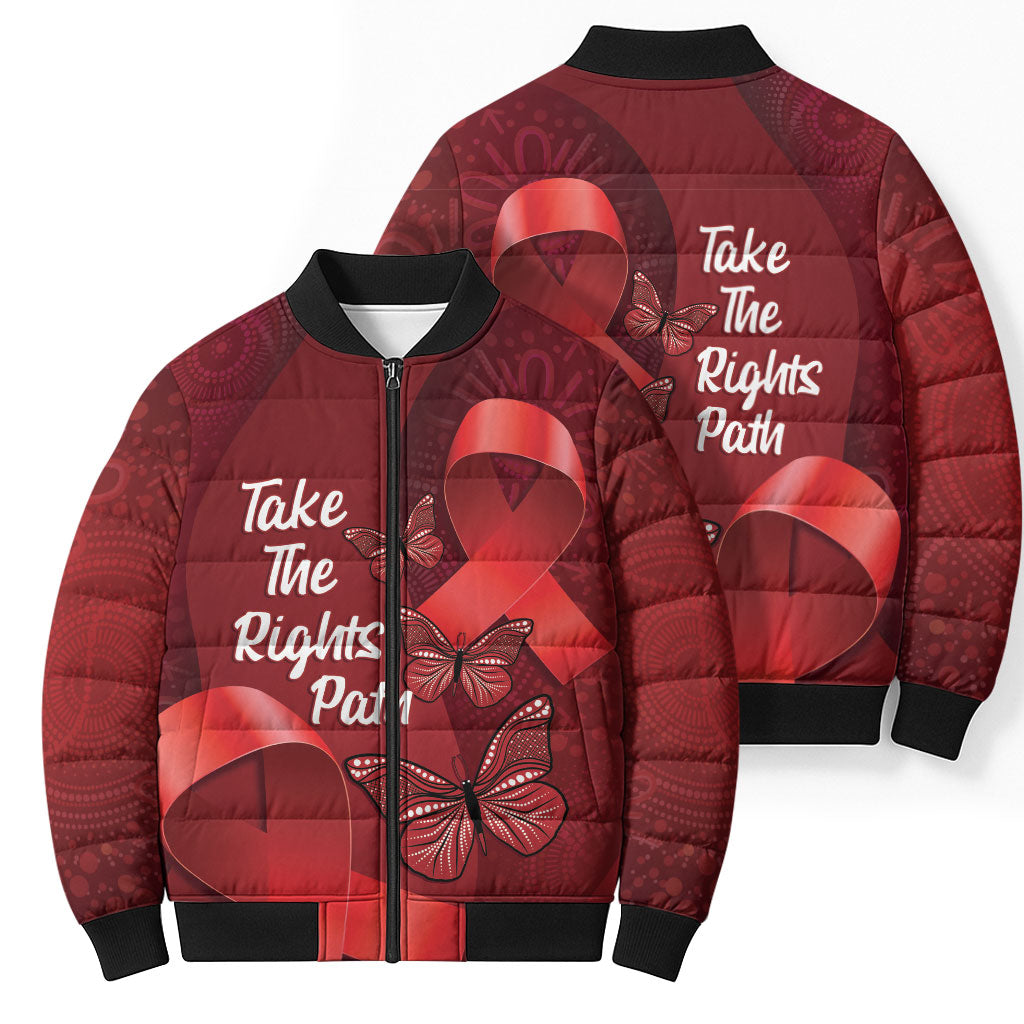 Australia AIDS Support Bomber Puffer Jacket Take The Rights Path Aboriginal Art