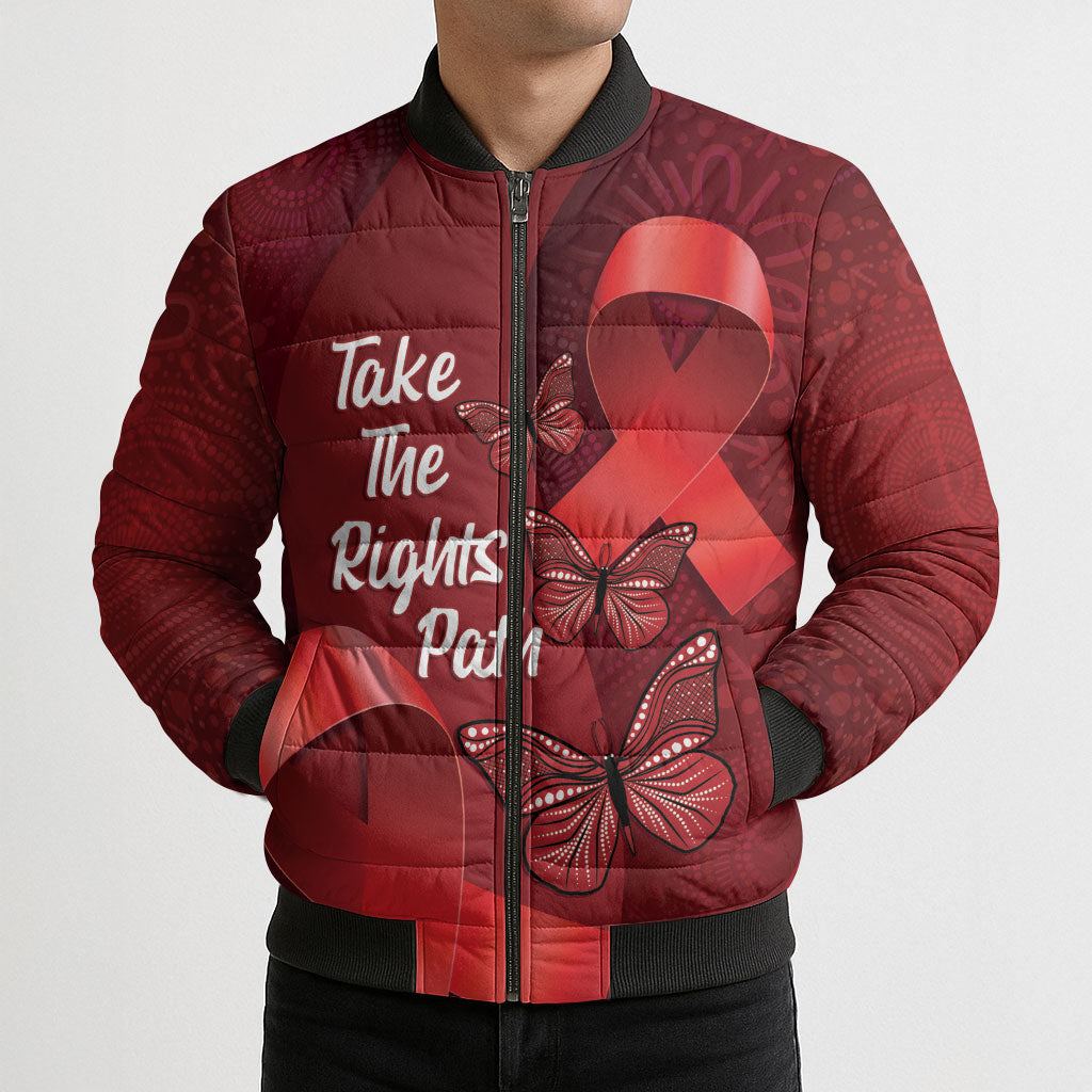 Australia AIDS Support Bomber Puffer Jacket Take The Rights Path Aboriginal Art