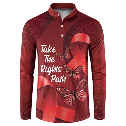 Australia AIDS Support Button Sweatshirt Take The Rights Path Aboriginal Art