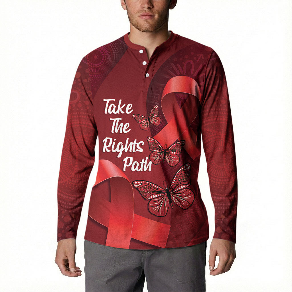 Australia AIDS Support Button Sweatshirt Take The Rights Path Aboriginal Art