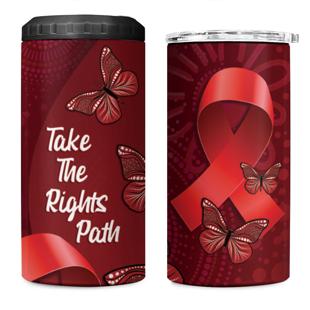 Australia AIDS Support 4 in 1 Can Cooler Tumbler Take The Rights Path Aboriginal Art