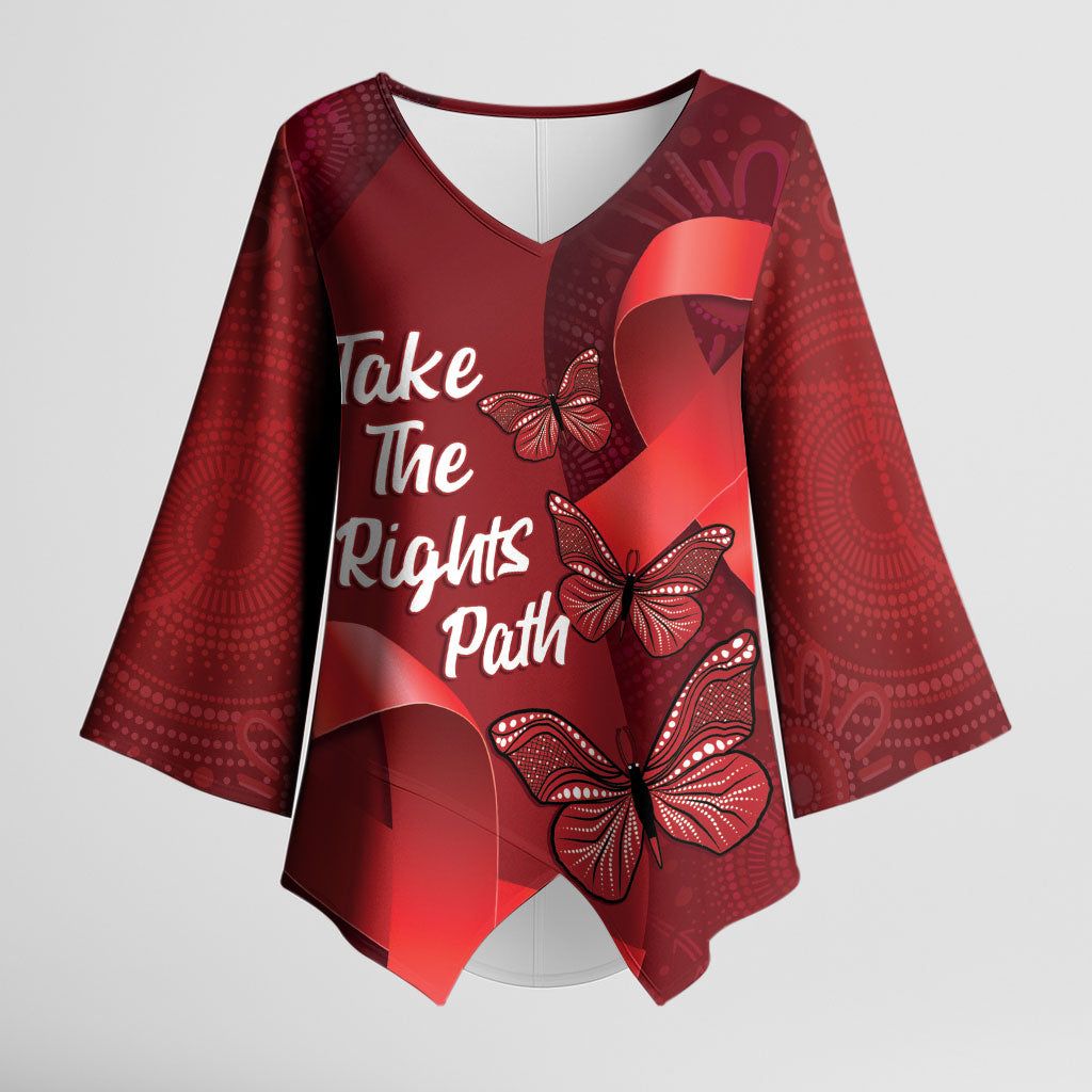 Australia AIDS Support Kimono Sleeve Blouse Take The Rights Path Aboriginal Art