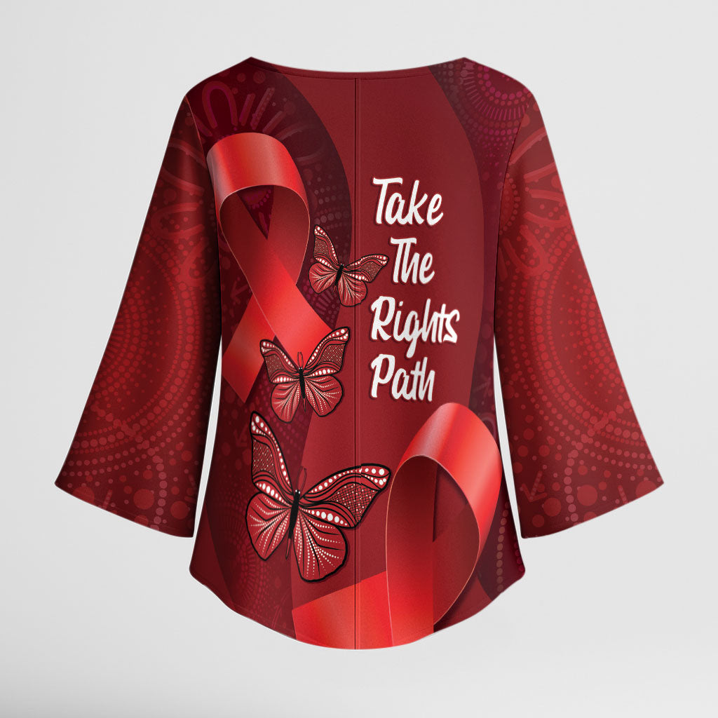 Australia AIDS Support Kimono Sleeve Blouse Take The Rights Path Aboriginal Art