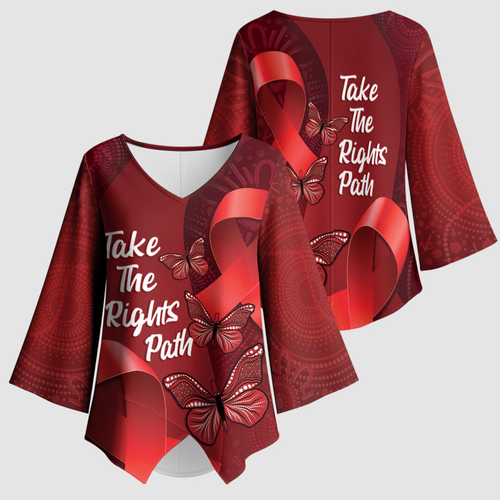 Australia AIDS Support Kimono Sleeve Blouse Take The Rights Path Aboriginal Art