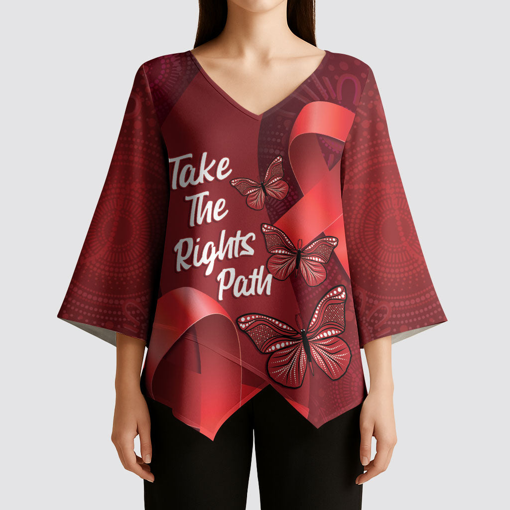 Australia AIDS Support Kimono Sleeve Blouse Take The Rights Path Aboriginal Art