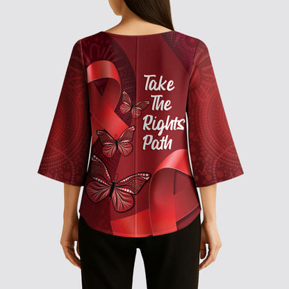 Australia AIDS Support Kimono Sleeve Blouse Take The Rights Path Aboriginal Art