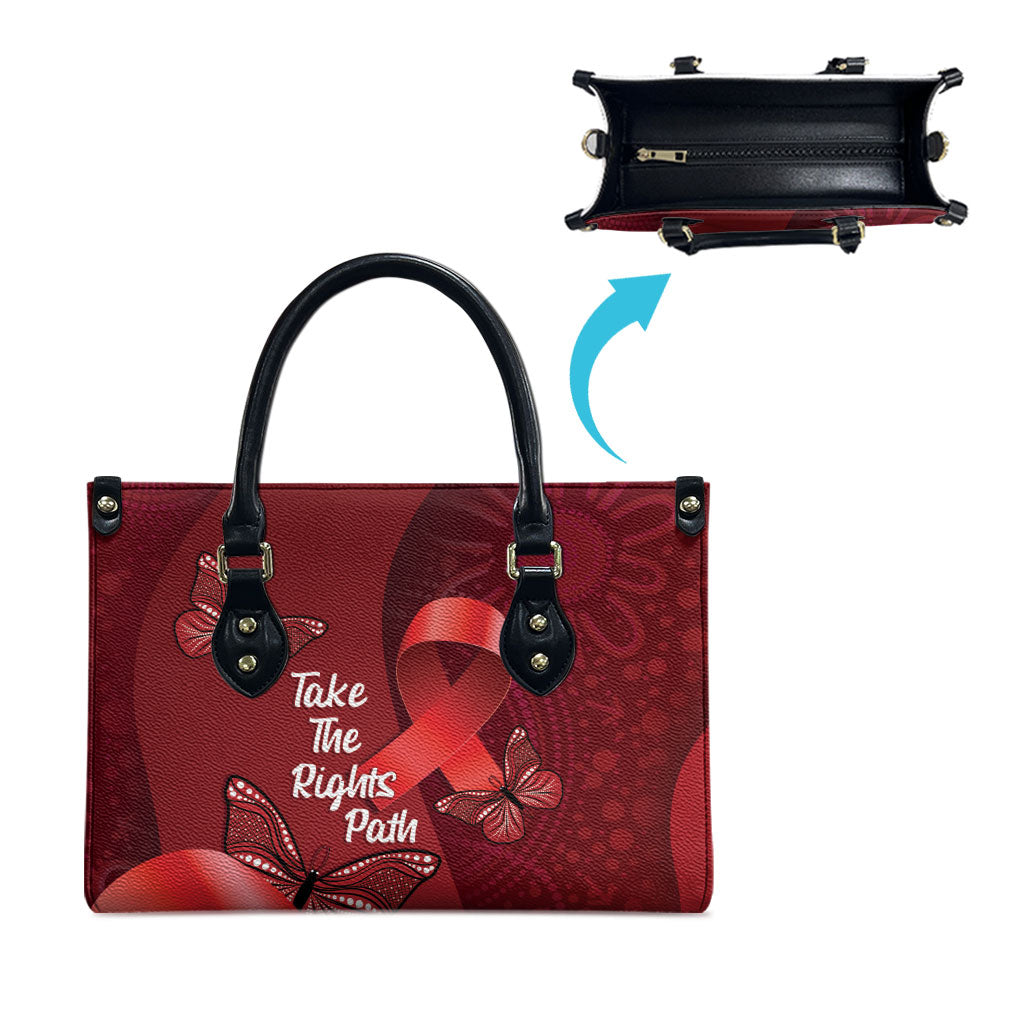 Australia AIDS Support Leather Bag Take The Rights Path Aboriginal Art