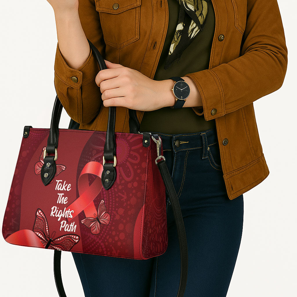 Australia AIDS Support Leather Bag Take The Rights Path Aboriginal Art