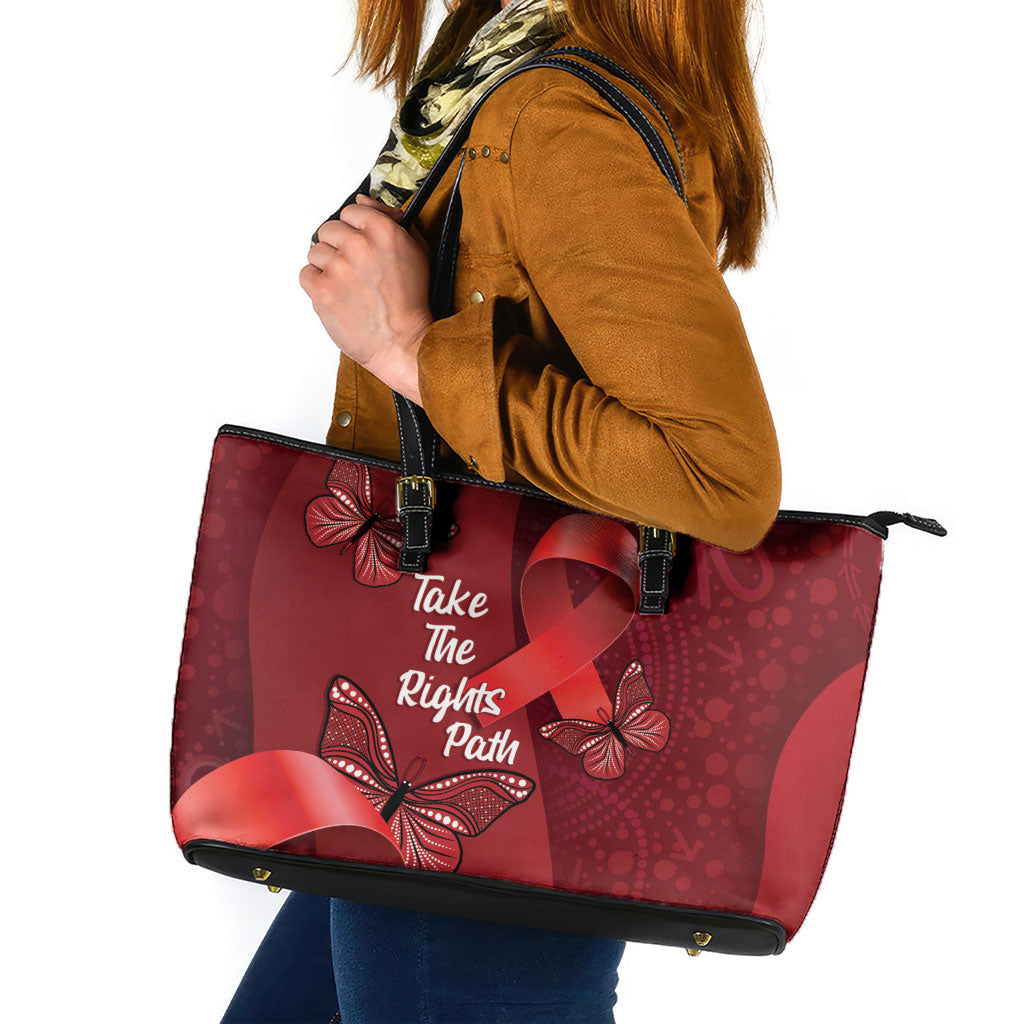 Australia AIDS Support Leather Tote Bag Take The Rights Path Aboriginal Art