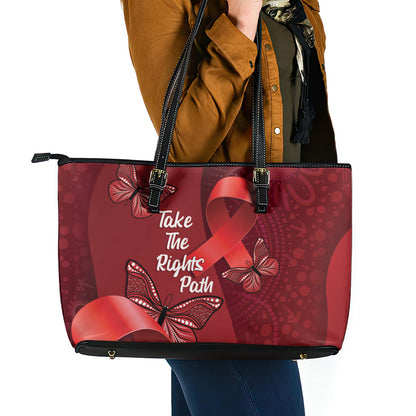 Australia AIDS Support Leather Tote Bag Take The Rights Path Aboriginal Art