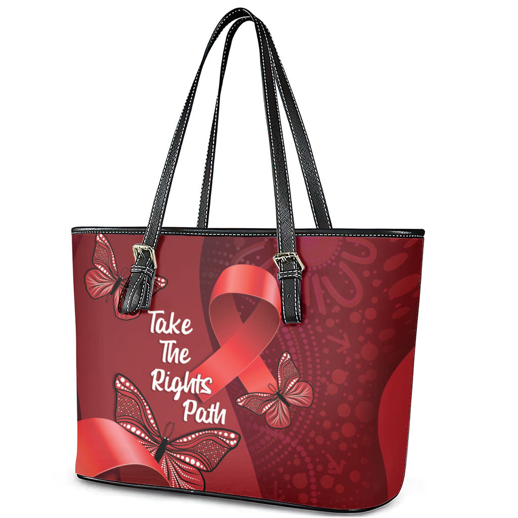 Australia AIDS Support Leather Tote Bag Take The Rights Path Aboriginal Art