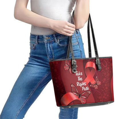 Australia AIDS Support Leather Tote Bag Take The Rights Path Aboriginal Art