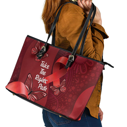 Australia AIDS Support Leather Tote Bag Take The Rights Path Aboriginal Art