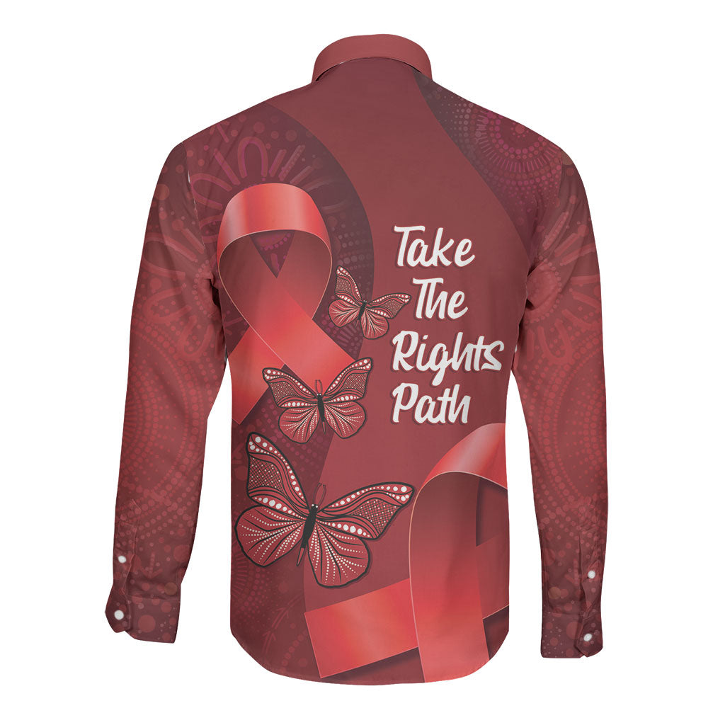 Australia AIDS Support Long Sleeve Button Shirt Take The Rights Path Aboriginal Art