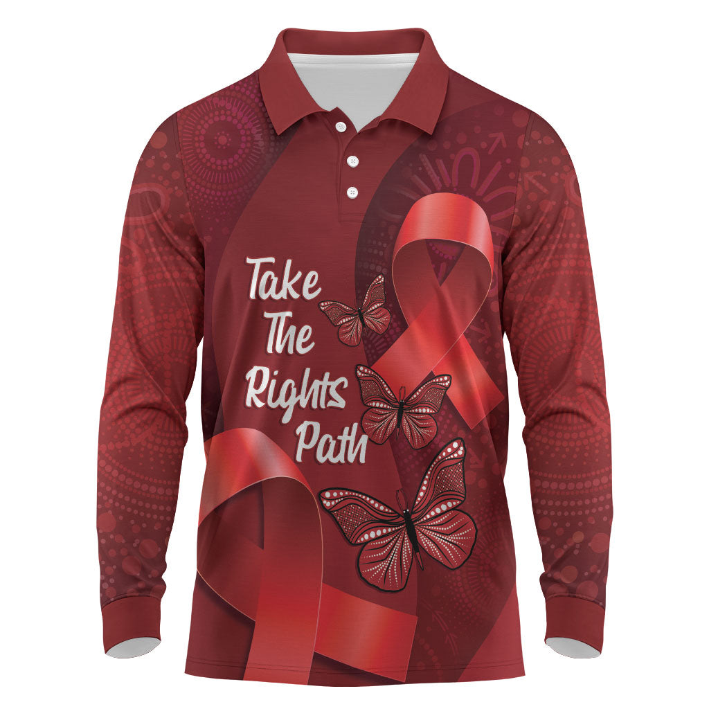 Australia AIDS Support Long Sleeve Polo Shirt Take The Rights Path Aboriginal Art