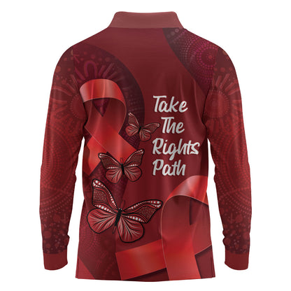 Australia AIDS Support Long Sleeve Polo Shirt Take The Rights Path Aboriginal Art