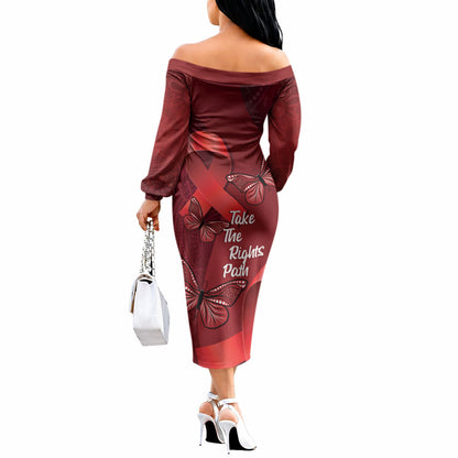 Australia AIDS Support Off The Shoulder Long Sleeve Dress Take The Rights Path Aboriginal Art