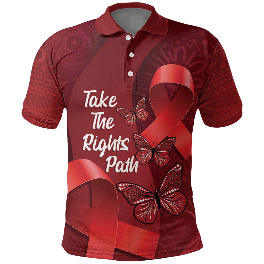 Australia AIDS Support Polo Shirt Take The Rights Path Aboriginal Art