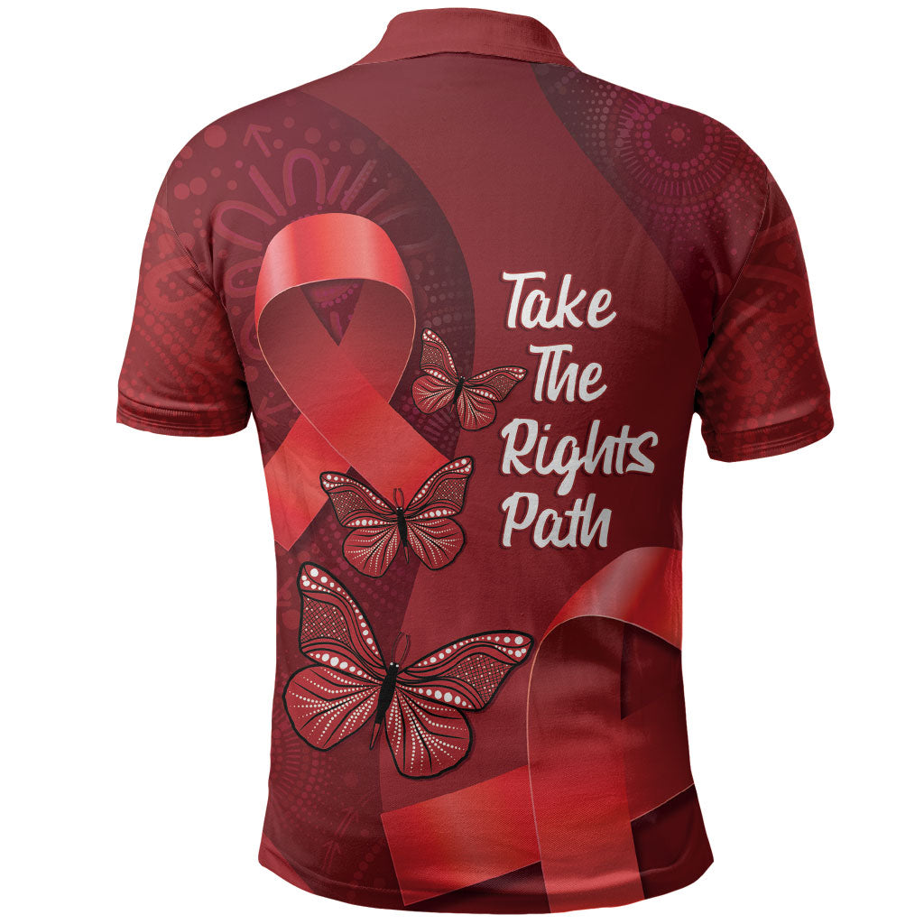 Australia AIDS Support Polo Shirt Take The Rights Path Aboriginal Art