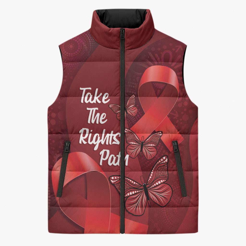 Australia AIDS Support Sleeveless Puffer Jacket Take The Rights Path Aboriginal Art