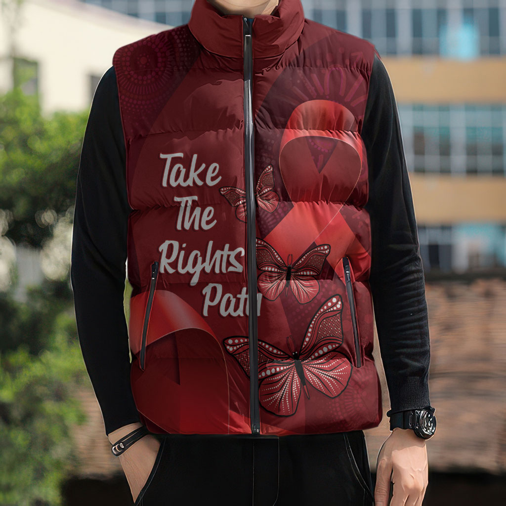 Australia AIDS Support Sleeveless Puffer Jacket Take The Rights Path Aboriginal Art