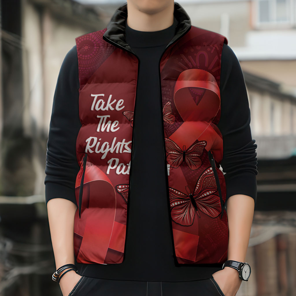 Australia AIDS Support Sleeveless Puffer Jacket Take The Rights Path Aboriginal Art