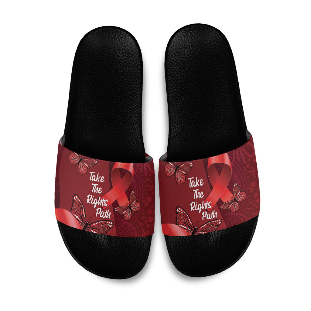Australia AIDS Support Slide Sandals Take The Rights Path Aboriginal Art