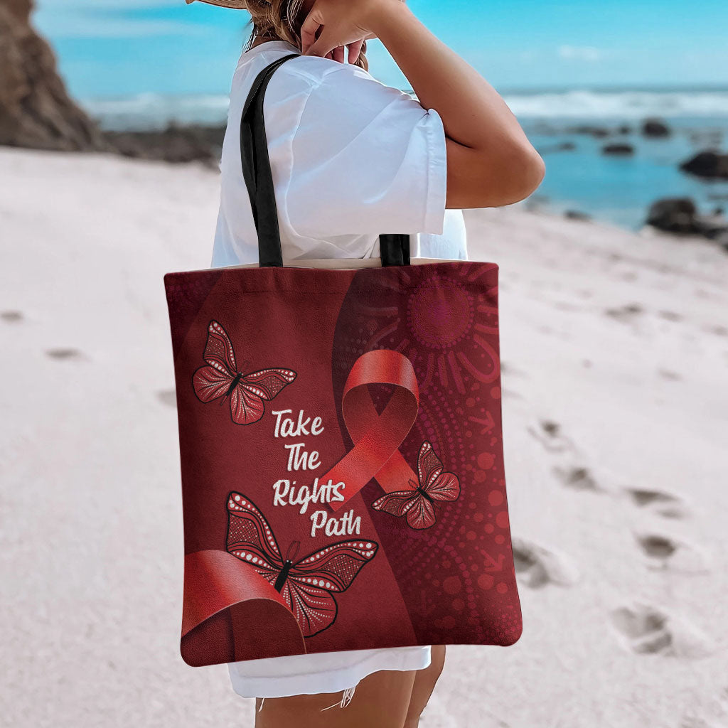 Australia AIDS Support Tote Bag Take The Rights Path Aboriginal Art
