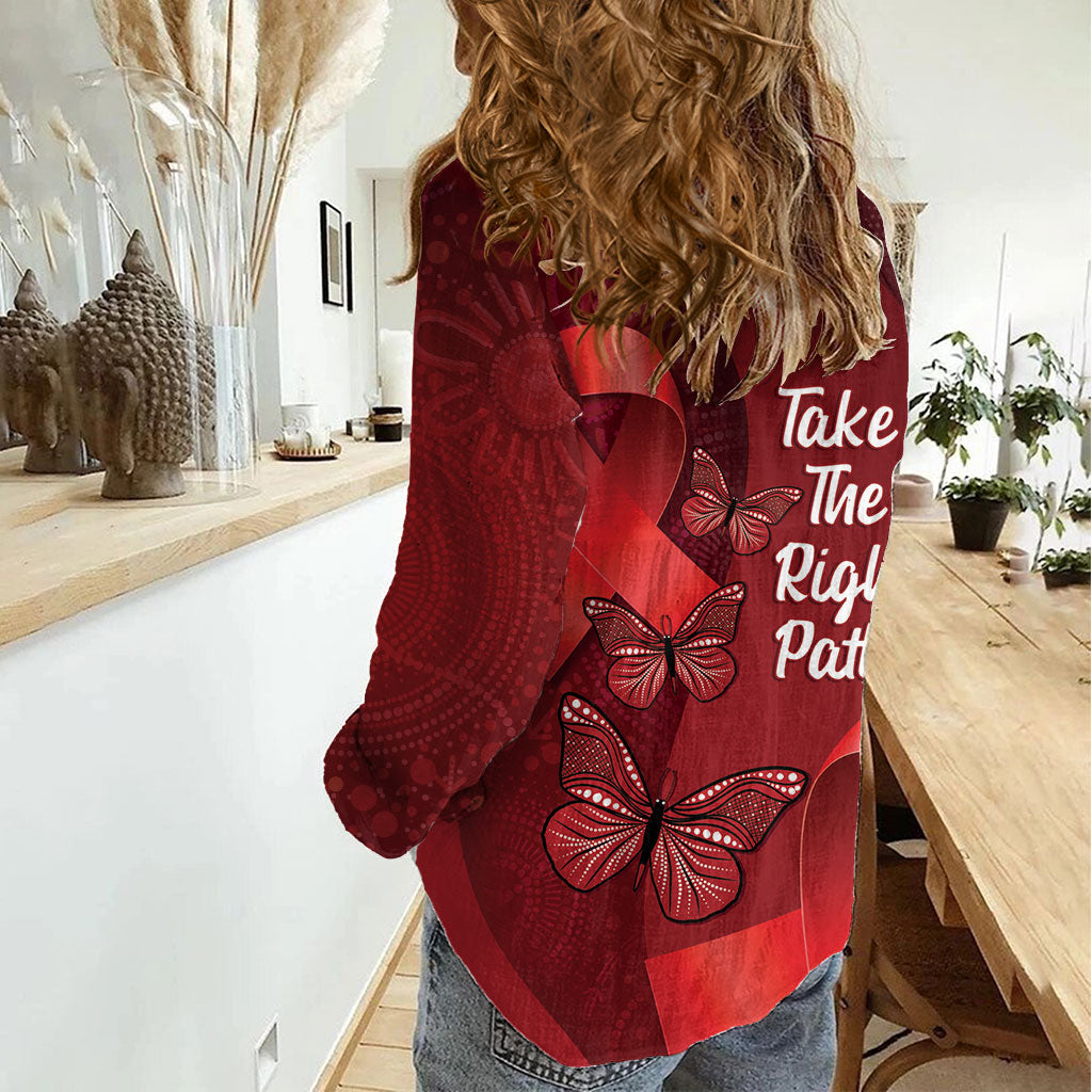 Australia AIDS Support Women Casual Shirt Take The Rights Path Aboriginal Art