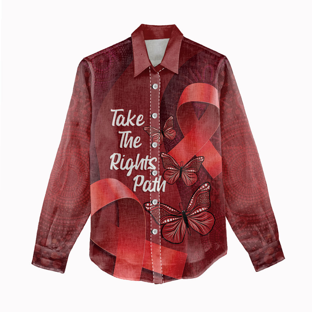 Australia AIDS Support Women Casual Shirt Take The Rights Path Aboriginal Art