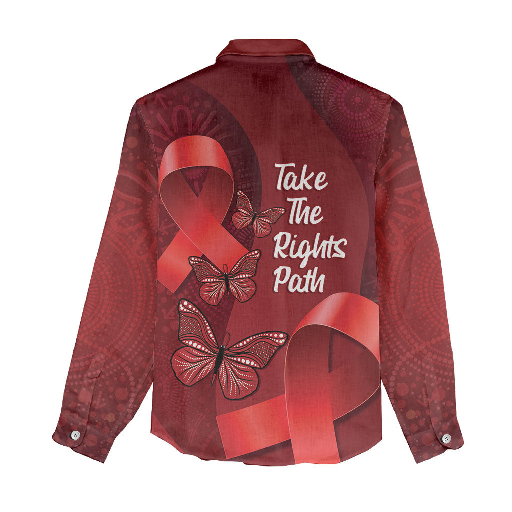 Australia AIDS Support Women Casual Shirt Take The Rights Path Aboriginal Art