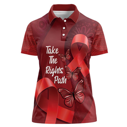Australia AIDS Support Women Polo Shirt Take The Rights Path Aboriginal Art
