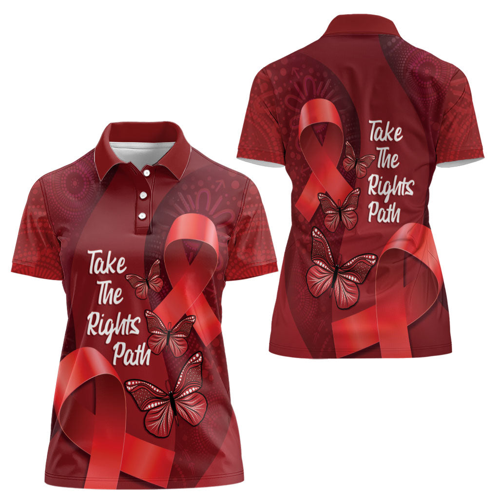 Australia AIDS Support Women Polo Shirt Take The Rights Path Aboriginal Art