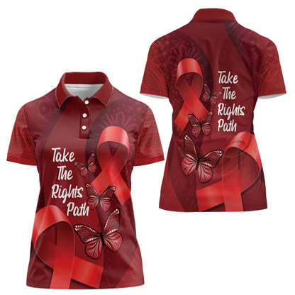 Australia AIDS Support Women Polo Shirt Take The Rights Path Aboriginal Art