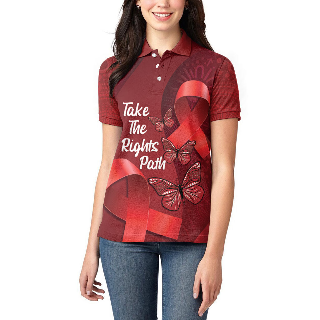 Australia AIDS Support Women Polo Shirt Take The Rights Path Aboriginal Art