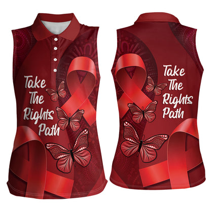 Australia AIDS Support Women Sleeveless Polo Shirt Take The Rights Path Aboriginal Art