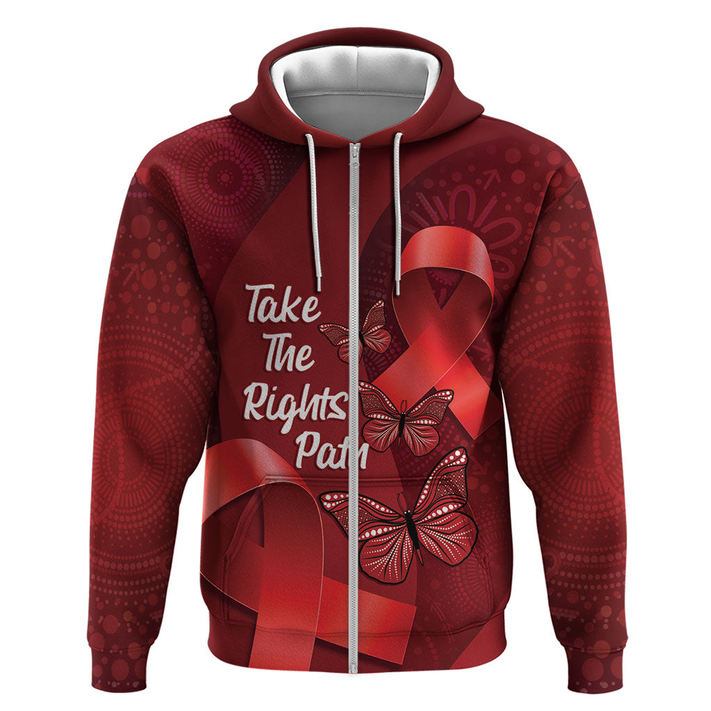 Australia AIDS Support Zip Hoodie Take The Rights Path Aboriginal Art