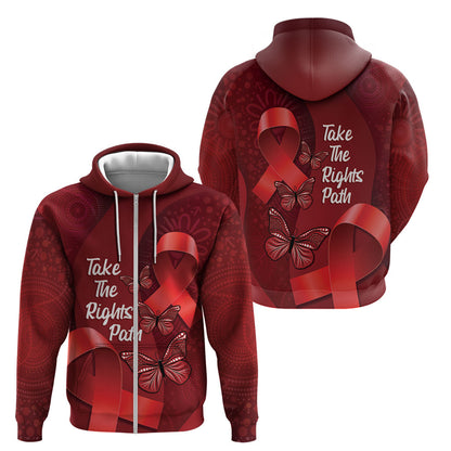 Australia AIDS Support Zip Hoodie Take The Rights Path Aboriginal Art