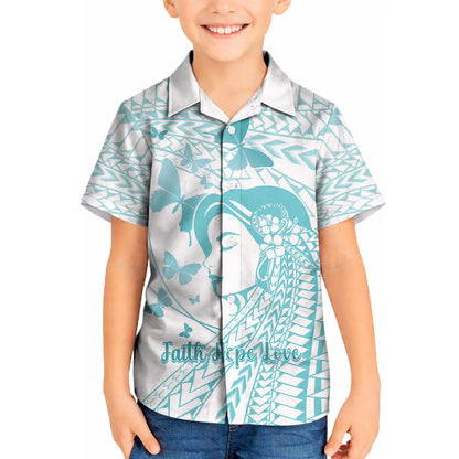 Polynesia Cervical Cancer Support Kid Hawaiian Shirt Polynesian Women Faith Hope Love