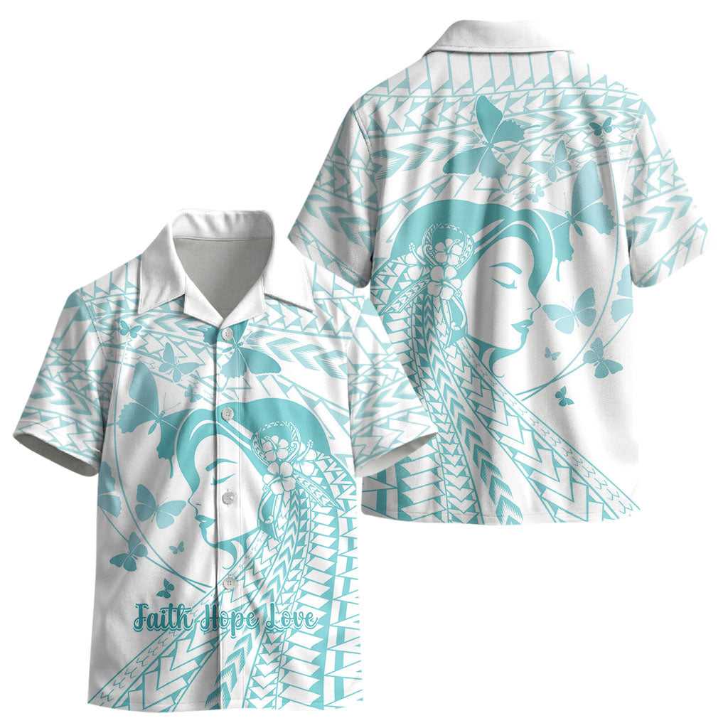 Polynesia Cervical Cancer Support Kid Hawaiian Shirt Polynesian Women Faith Hope Love