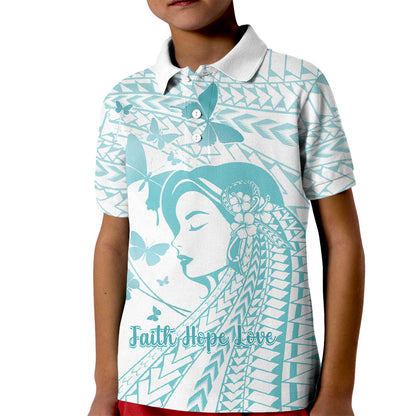 Polynesia Cervical Cancer Support Kid Polo Shirt Polynesian Women Faith Hope Love