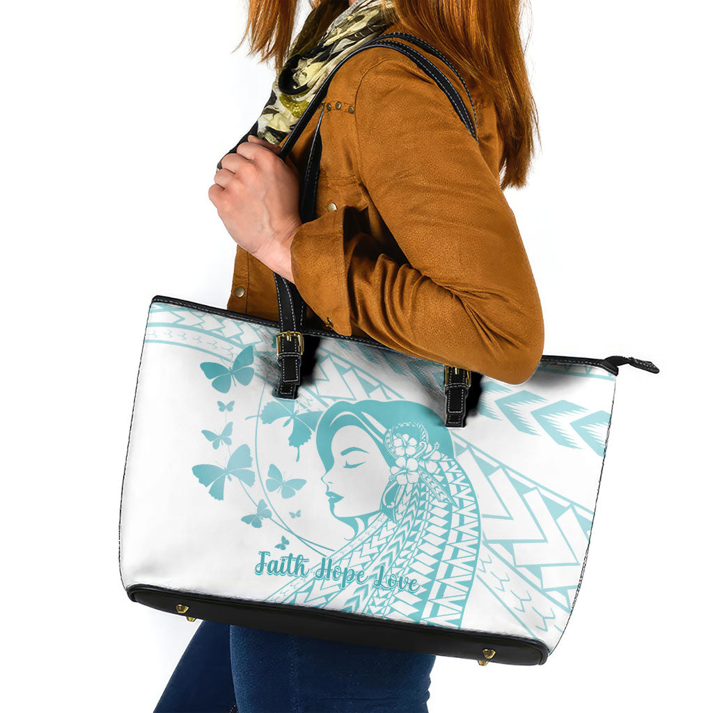 Polynesia Cervical Cancer Support Leather Tote Bag Polynesian Women Faith Hope Love