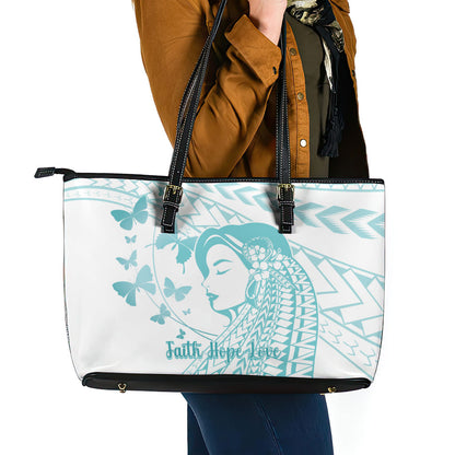 Polynesia Cervical Cancer Support Leather Tote Bag Polynesian Women Faith Hope Love