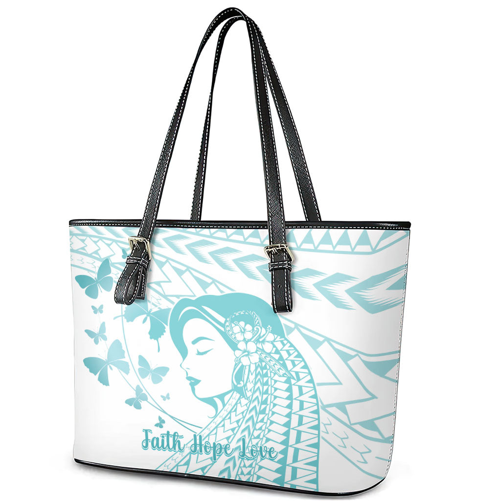 Polynesia Cervical Cancer Support Leather Tote Bag Polynesian Women Faith Hope Love