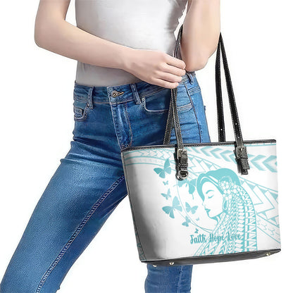 Polynesia Cervical Cancer Support Leather Tote Bag Polynesian Women Faith Hope Love