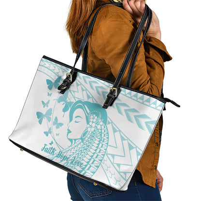 Polynesia Cervical Cancer Support Leather Tote Bag Polynesian Women Faith Hope Love