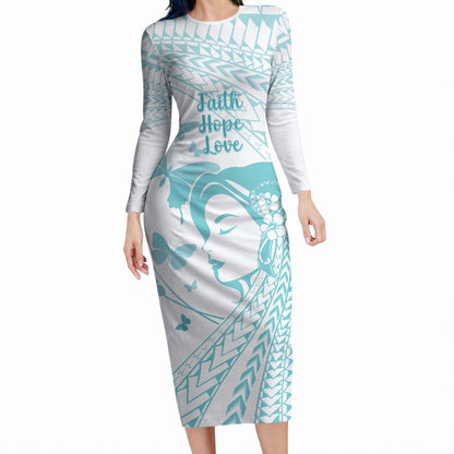 Polynesia Cervical Cancer Support Long Sleeve Bodycon Dress Polynesian Women Faith Hope Love